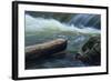 Log And Boulder Beneath Slow Waterfalls-Anthony Paladino-Framed Giclee Print