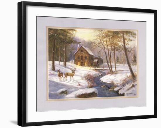 Log Cabin and Deer-unknown Caroselli-Framed Art Print