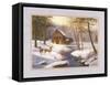 Log Cabin and Deer-unknown Caroselli-Framed Stretched Canvas