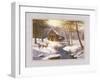 Log Cabin and Deer-unknown Caroselli-Framed Art Print