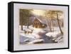 Log Cabin and Deer-unknown Caroselli-Framed Stretched Canvas