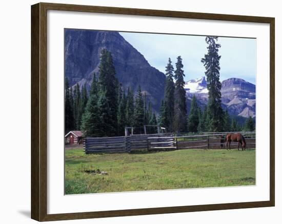 Log Cabin, Horse and Corral, Banff National Park, Alberta, Canada-Janis Miglavs-Framed Photographic Print