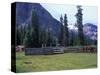 Log Cabin, Horse and Corral, Banff National Park, Alberta, Canada-Janis Miglavs-Stretched Canvas