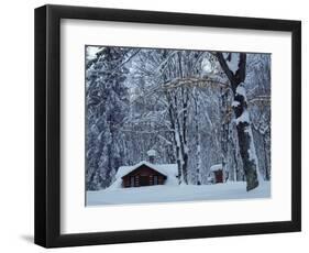 Log Cabin in Snowy Woods, Chippewa County, Michigan, USA-Claudia Adams-Framed Photographic Print