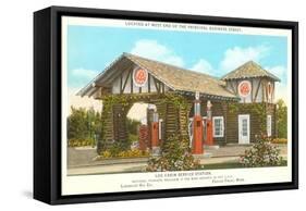 Log Cabin Service Station-null-Framed Stretched Canvas