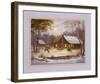 Log Cabin with Deer-M^ Caroselli-Framed Art Print