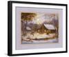 Log Cabin with Deer-M^ Caroselli-Framed Art Print