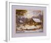 Log Cabin with Deer-M^ Caroselli-Framed Art Print