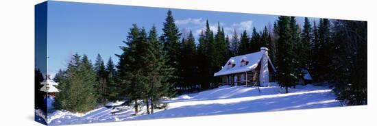 Log House in Winter Laurentides Quebec Canada-null-Stretched Canvas