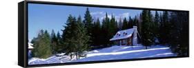 Log House in Winter Laurentides Quebec Canada-null-Framed Stretched Canvas