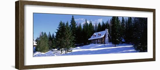 Log House in Winter Laurentides Quebec Canada-null-Framed Photographic Print