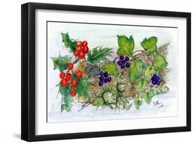 Log of Ivy, Holly and Hazelnuts-Nell Hill-Framed Giclee Print