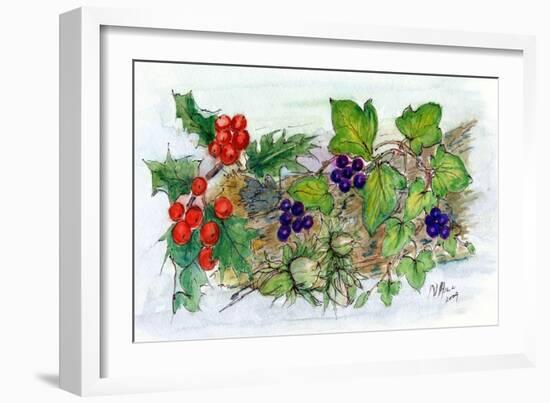 Log of Ivy, Holly and Hazelnuts-Nell Hill-Framed Giclee Print