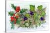Log of Ivy, Holly and Hazelnuts-Nell Hill-Stretched Canvas