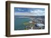 Logan Park, Forsyth Barr Stadium, and Otago Harbor, Dunedin, South Island, New Zealand, aerial-David Wall-Framed Photographic Print