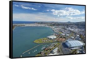 Logan Park, Forsyth Barr Stadium, and Otago Harbor, Dunedin, South Island, New Zealand, aerial-David Wall-Framed Stretched Canvas