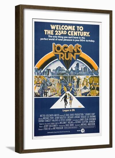 LOGAN'S RUN, Australian Poster, bottom from left: Michael York, Jenny Agutter, 1976-null-Framed Art Print