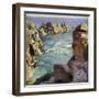 Logans Rock, Porthcurno Beach, Cornwall, 1926 (Oil on Canvas)-Harold Harvey-Framed Giclee Print