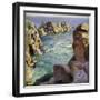 Logans Rock, Porthcurno Beach, Cornwall, 1926 (Oil on Canvas)-Harold Harvey-Framed Giclee Print