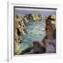 Logans Rock, Porthcurno Beach, Cornwall-Harold Harvey-Framed Giclee Print