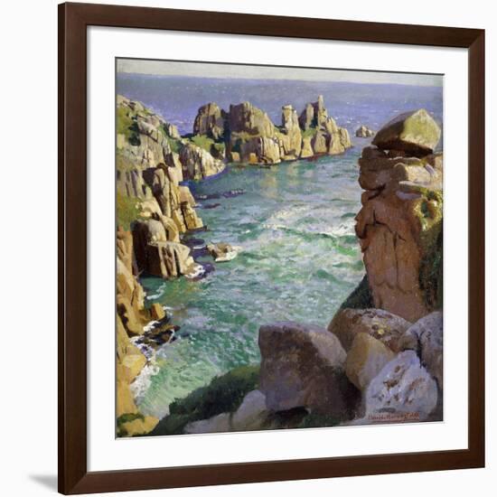 Logans Rock, Porthcurno Beach, Cornwall-Harold Harvey-Framed Giclee Print