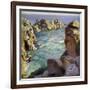 Logans Rock, Porthcurno Beach, Cornwall-Harold Harvey-Framed Giclee Print