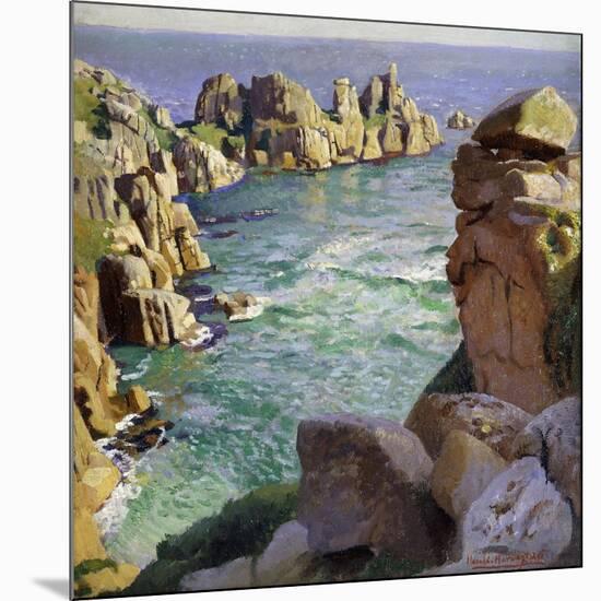 Logans Rock, Porthcurno Beach, Cornwall-Harold Harvey-Mounted Giclee Print