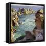 Logans Rock, Porthcurno Beach, Cornwall-Harold Harvey-Framed Stretched Canvas