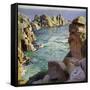 Logans Rock, Porthcurno Beach, Cornwall-Harold Harvey-Framed Stretched Canvas