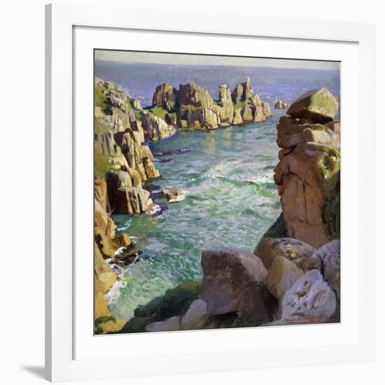 Logans Rock, Porthcurno Beach, Cornwall-Harold Harvey-Framed Giclee Print