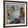 Logans Rock, Porthcurno Beach, Cornwall-Harold Harvey-Framed Giclee Print