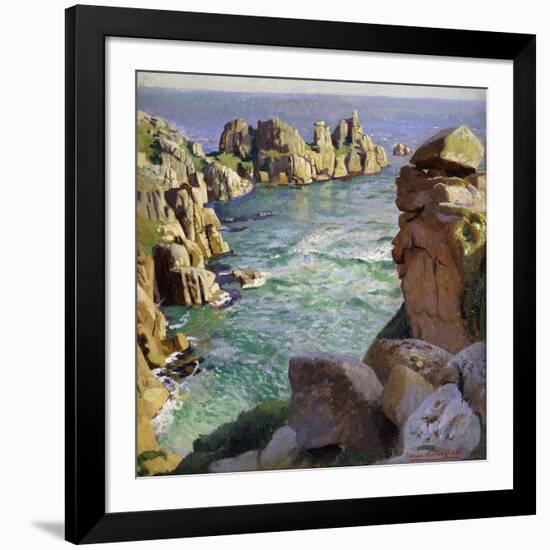 Logans Rock, Porthcurno Beach, Cornwall-Harold Harvey-Framed Giclee Print