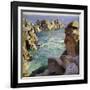 Logans Rock, Porthcurno Beach, Cornwall-Harold Harvey-Framed Giclee Print