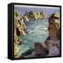 Logans Rock, Porthcurno Beach, Cornwall-Harold Harvey-Framed Stretched Canvas