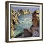 Logans Rock, Porthcurno Beach, Cornwall-Harold Harvey-Framed Giclee Print