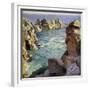 Logans Rock, Porthcurno Beach, Cornwall-Harold Harvey-Framed Giclee Print