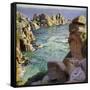 Logans Rock, Porthcurno Beach, Cornwall-Harold Harvey-Framed Stretched Canvas