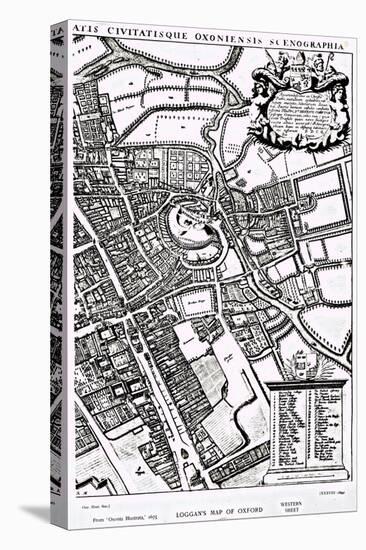 Loggan's Map of Oxford, Western Sheet, from 'Oxonia Illustrated', published 1675-David Loggan-Stretched Canvas