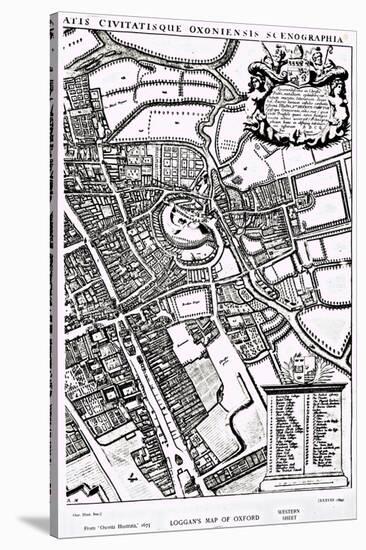 Loggan's Map of Oxford, Western Sheet, from 'Oxonia Illustrated', published 1675-David Loggan-Stretched Canvas