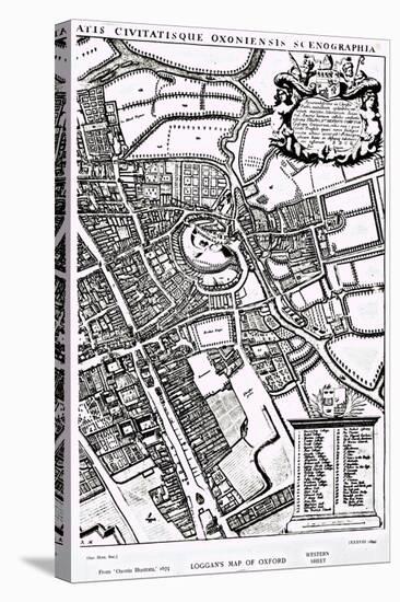 Loggan's Map of Oxford, Western Sheet, from 'Oxonia Illustrated', published 1675-David Loggan-Stretched Canvas