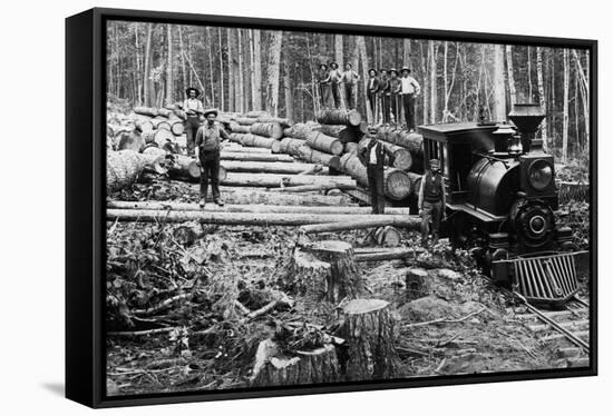 Loggers and Logging Locomotive-null-Framed Stretched Canvas