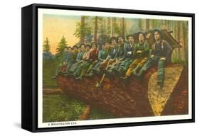 Loggers on Felled Tree, Washington-null-Framed Stretched Canvas