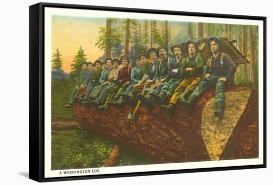 Loggers on Felled Tree, Washington-null-Framed Stretched Canvas