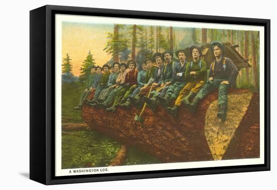 Loggers on Felled Tree, Washington-null-Framed Stretched Canvas