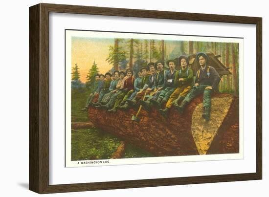 Loggers on Felled Tree, Washington-null-Framed Art Print