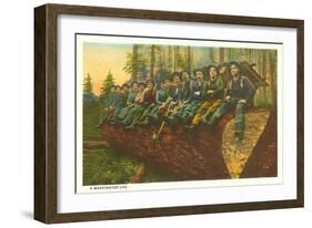 Loggers on Felled Tree, Washington-null-Framed Art Print