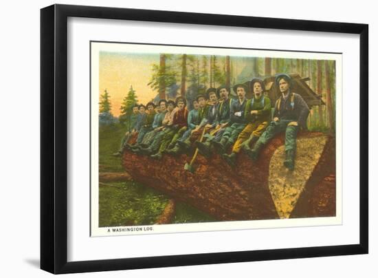 Loggers on Felled Tree, Washington-null-Framed Art Print