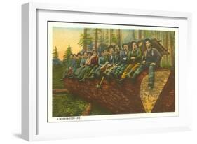 Loggers on Felled Tree, Washington-null-Framed Art Print