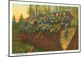 Loggers on Felled Tree, Washington-null-Mounted Art Print