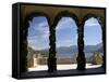 Loggia and Gardens of Villa del Balbianello on Punta di Lavedo, Lenno, Lake Como, Italy-Peter Barritt-Framed Stretched Canvas